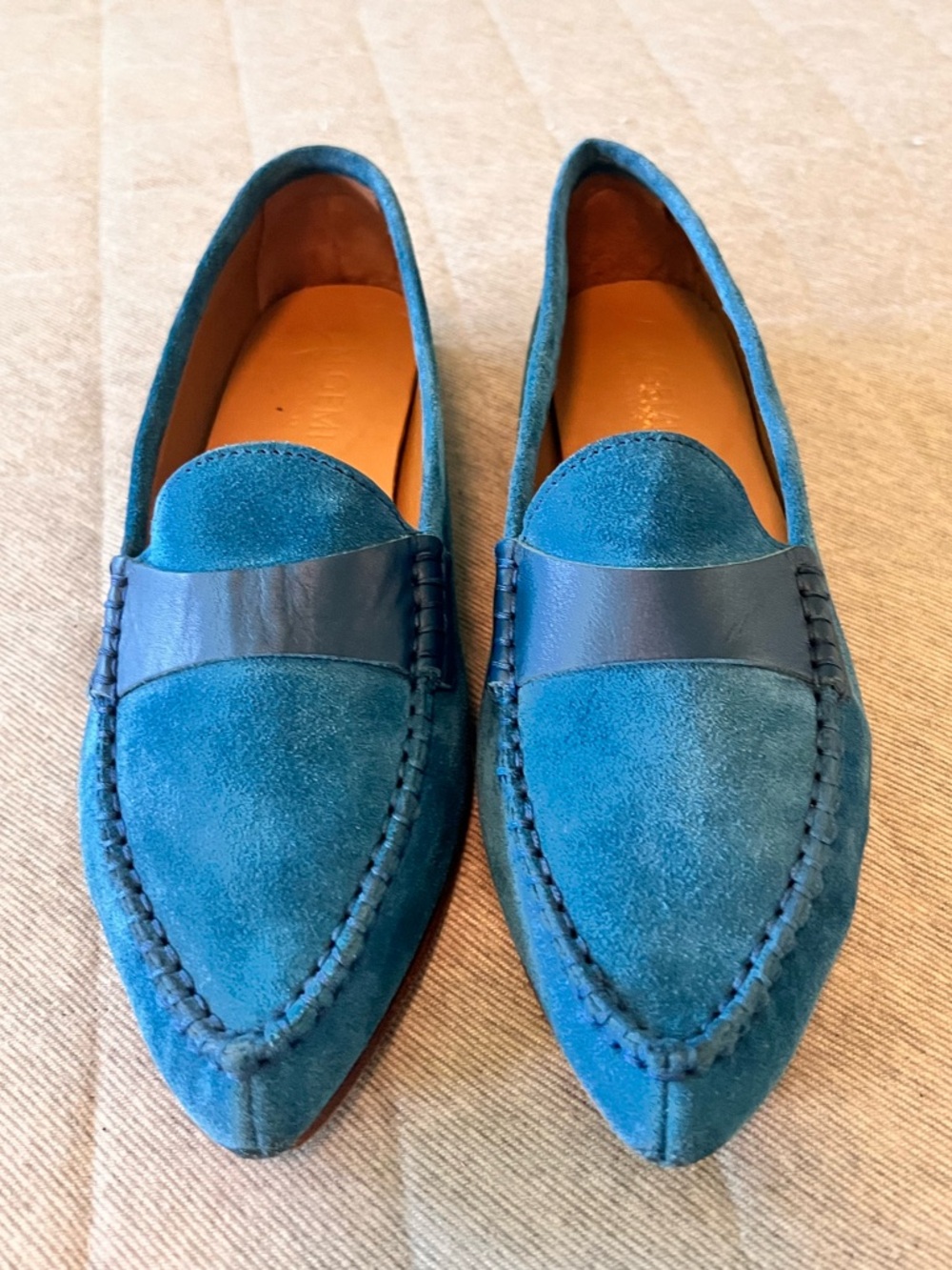 M GEMI EU37 US 7 Blue Suede Leather Loafers Orig $350 Exc Cond Made in Italy